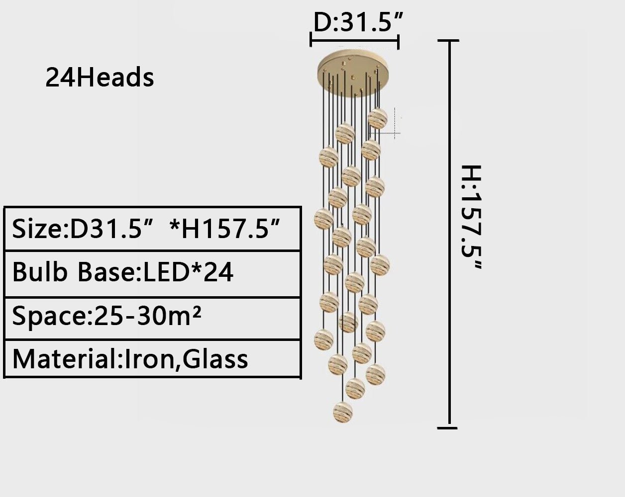Nordic Planet Creative Long Ball Pendant Chandelier Staircase Foyer - 10 Lights: D15.8"*H78.7"Blushlighting