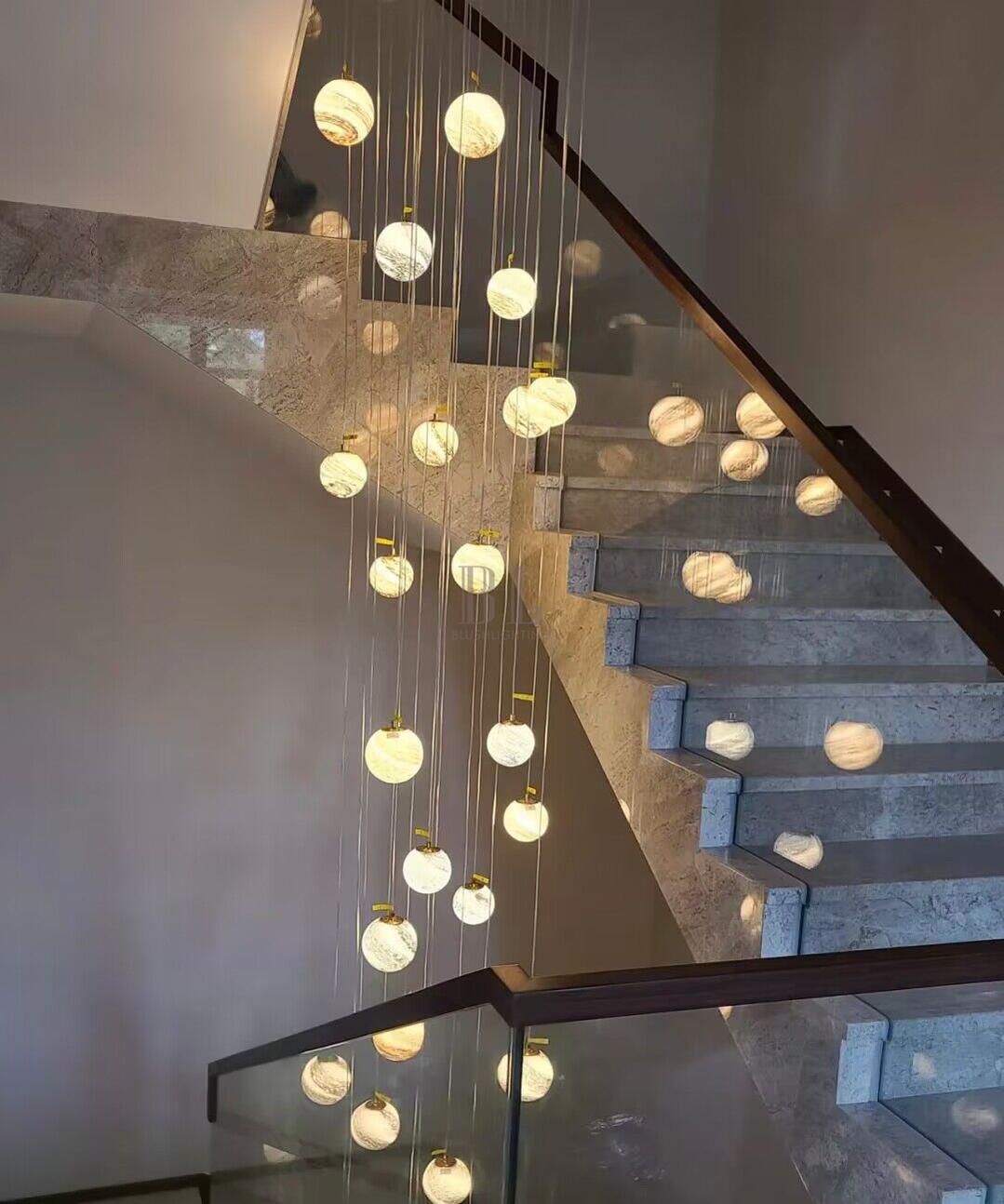 Nordic Planet Creative Long Ball Pendant Chandelier Staircase Foyer - 6 Lights: D11.8"*H78.7"Blushlighting