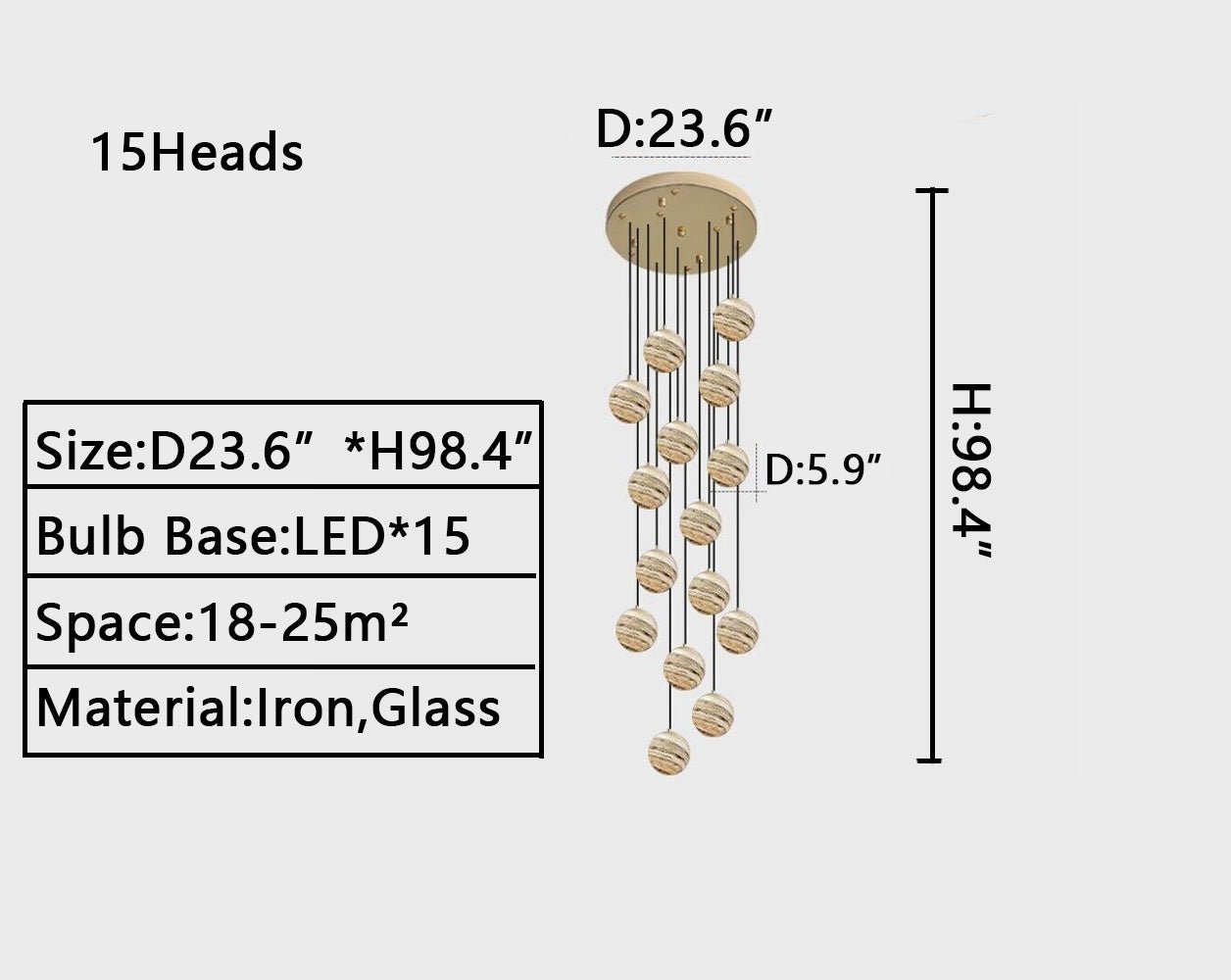 Nordic Planet Creative Long Ball Pendant Chandelier Staircase Foyer - 10 Lights: D15.8"*H78.7"Blushlighting