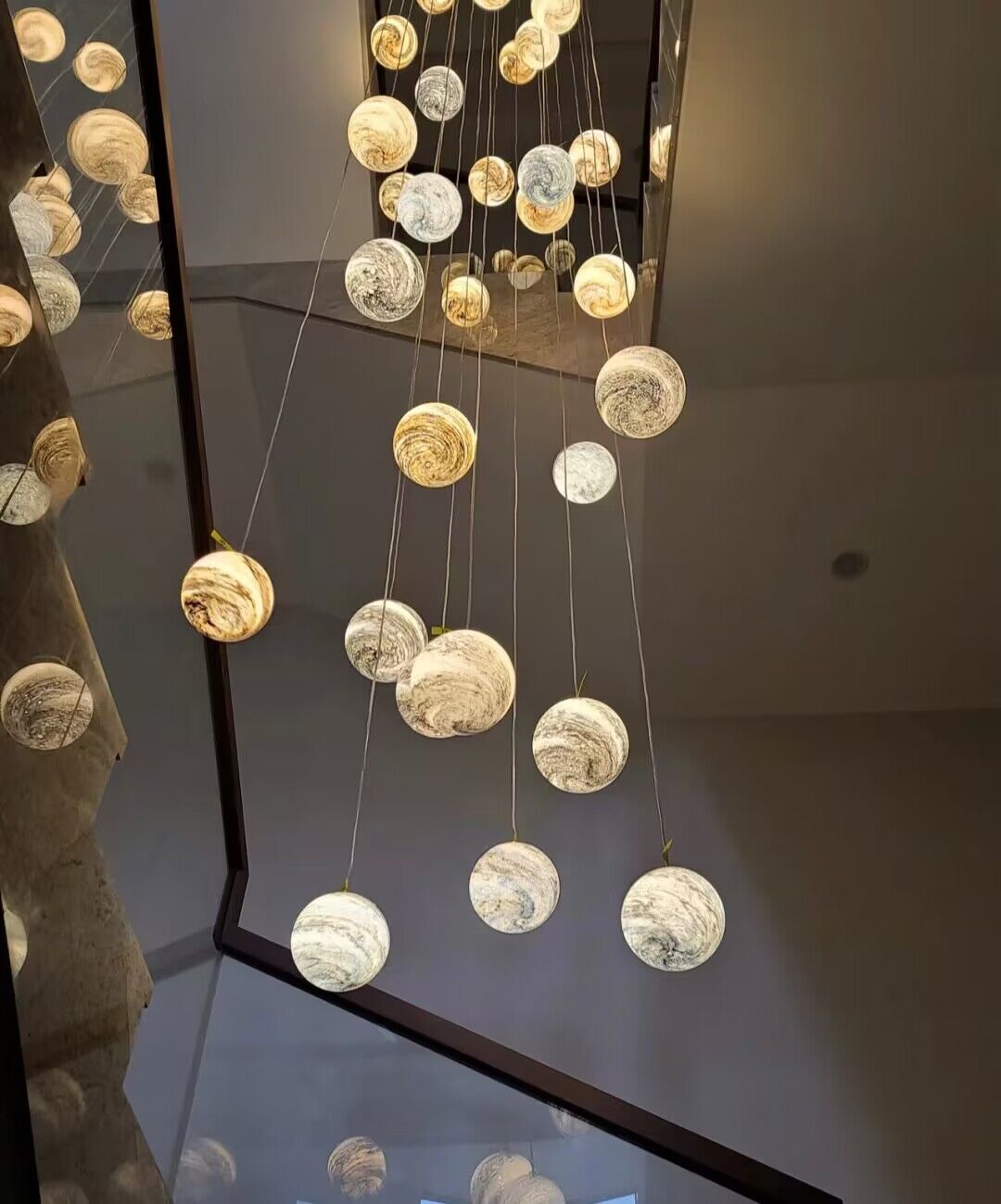 Nordic Planet Creative Long Ball Pendant Chandelier Staircase Foyer - 24 Lights: D31.5"*H157.5"Blushlighting