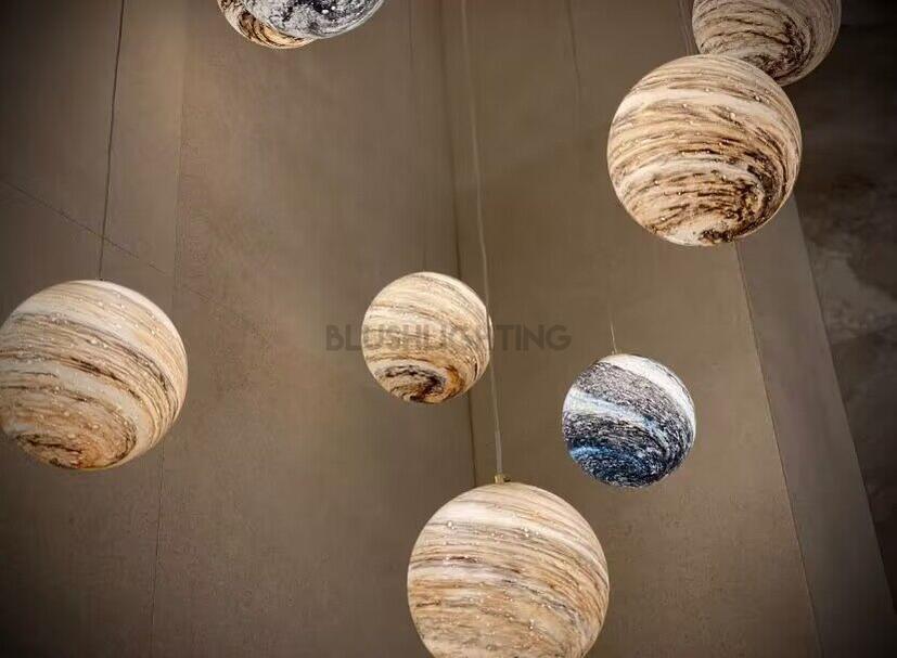 Nordic Planet Creative Long Ball Pendant Chandelier Staircase Foyer - 6 Lights: D11.8"*H78.7"Blushlighting