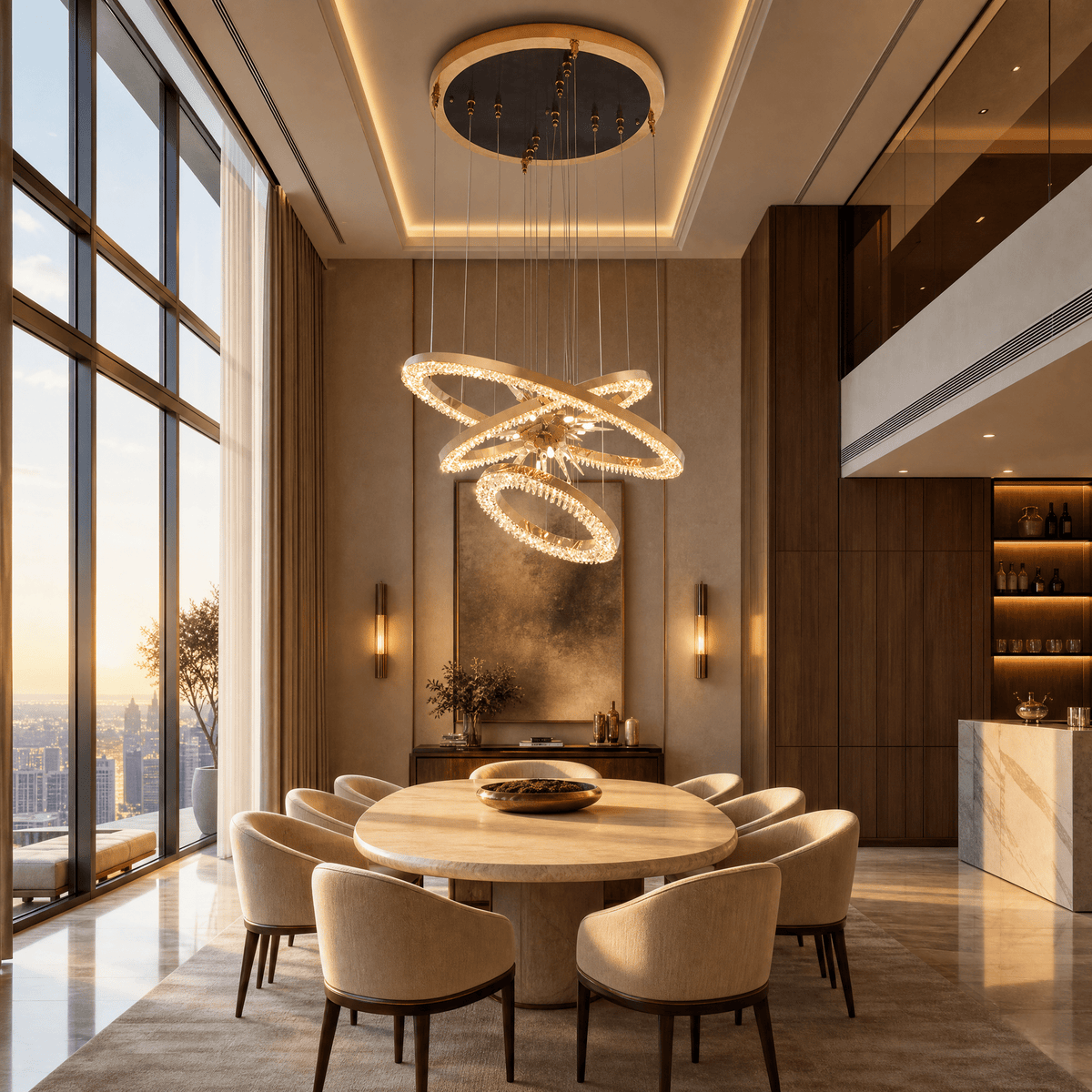 Octagonal Halo Chandelier - Blushlighting