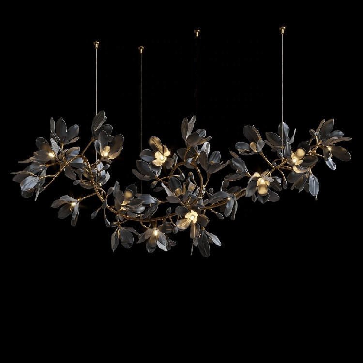 Octavia Black Branching Glass Flower Chandelier - 27.6 inches Drop Length x 19.7 inches WidthDeep Golden BrownBlushlighting