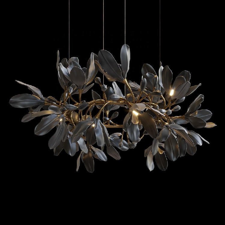 Octavia Black Branching Glass Flower Chandelier - 27.6 inches Drop Length x 19.7 inches WidthDeep Golden BrownBlushlighting