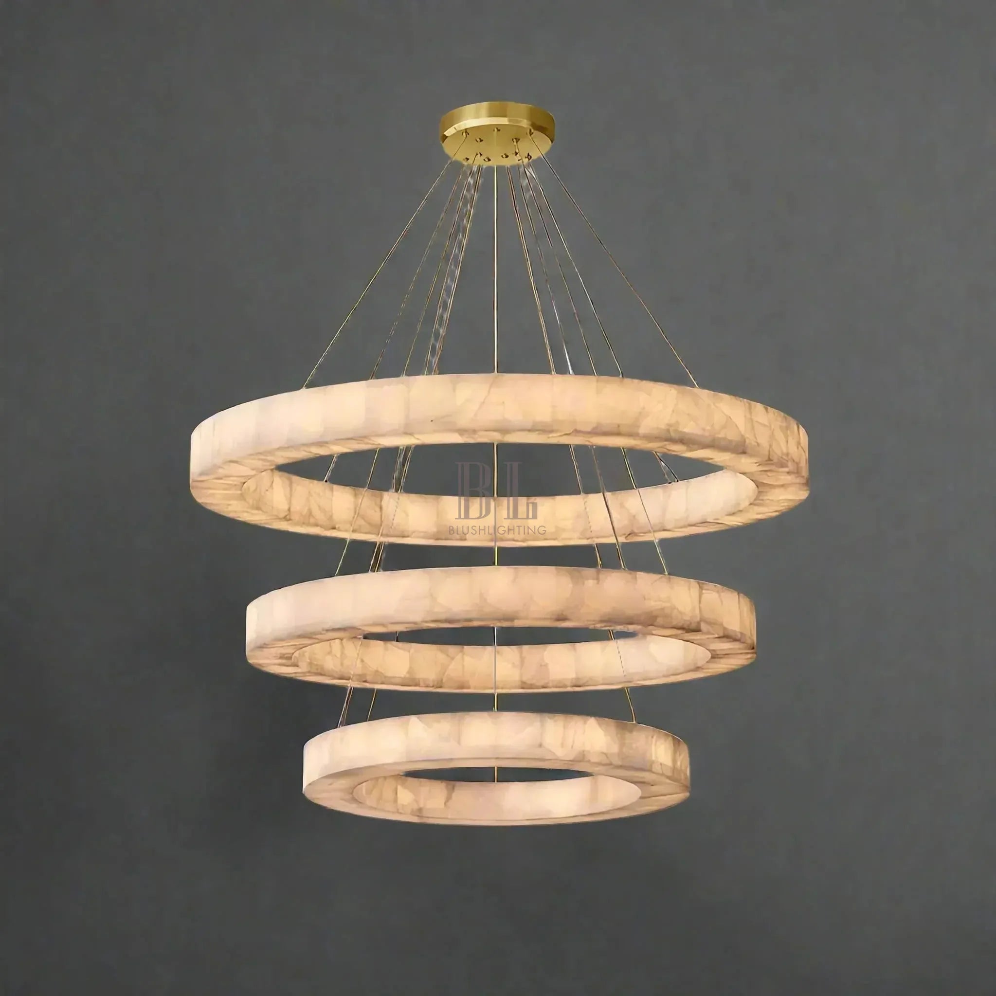 OLYRA 3 - TIER ROUND ALABASTER CHANDELIER 39" 47" 59"D - 100cm / 60cm | 39.4" / 23.6"BlackWarm whiteBlushlighting