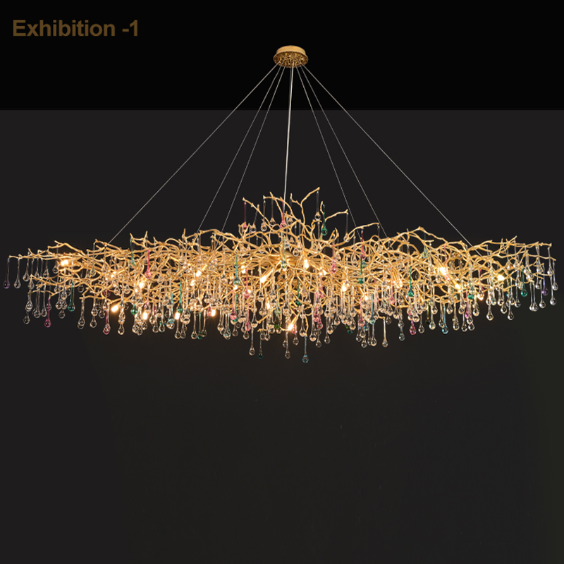 Avis CBUorful Crystal Raindrop Aluminum Branch Chandelier - Ineffable Lighting