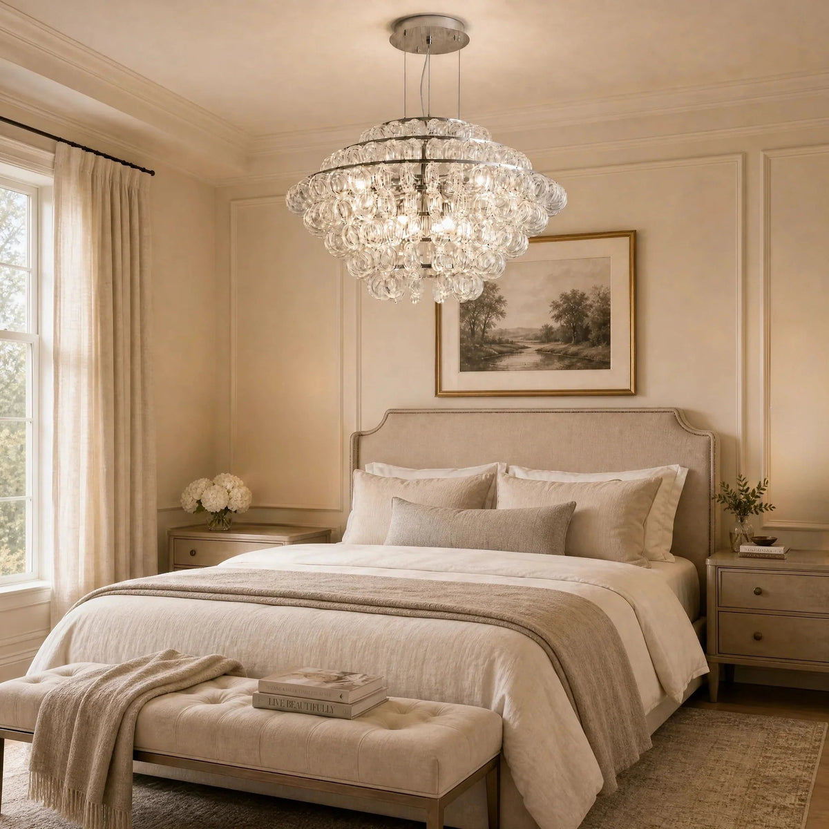 Opulence Modern Glass Chandelier 31" - Ø31.5" × H25.6" (Ø80 × H65 cm) – Gold + Frosted GlassBlushlighting