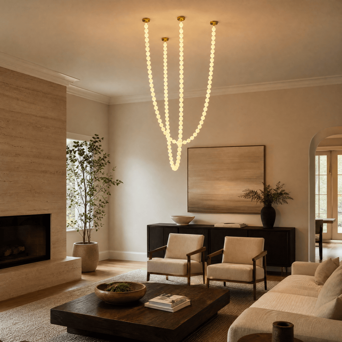 Orbita Modern Alabaster Pearl Chain Chandelier - Blushlighting