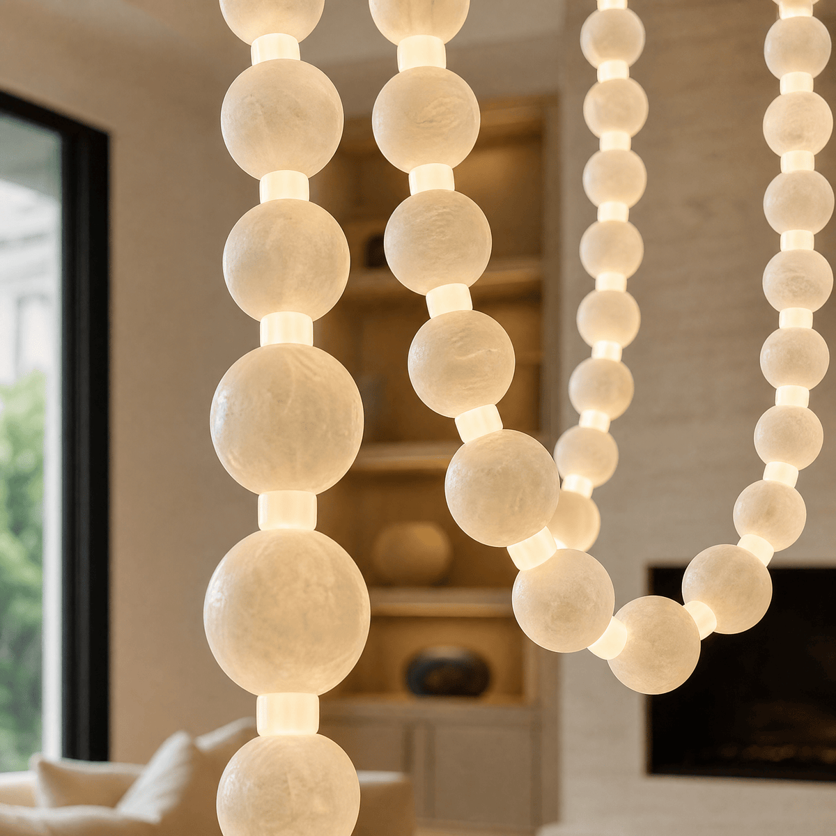 Orbita Modern Alabaster Pearl Chain Chandelier - Blushlighting