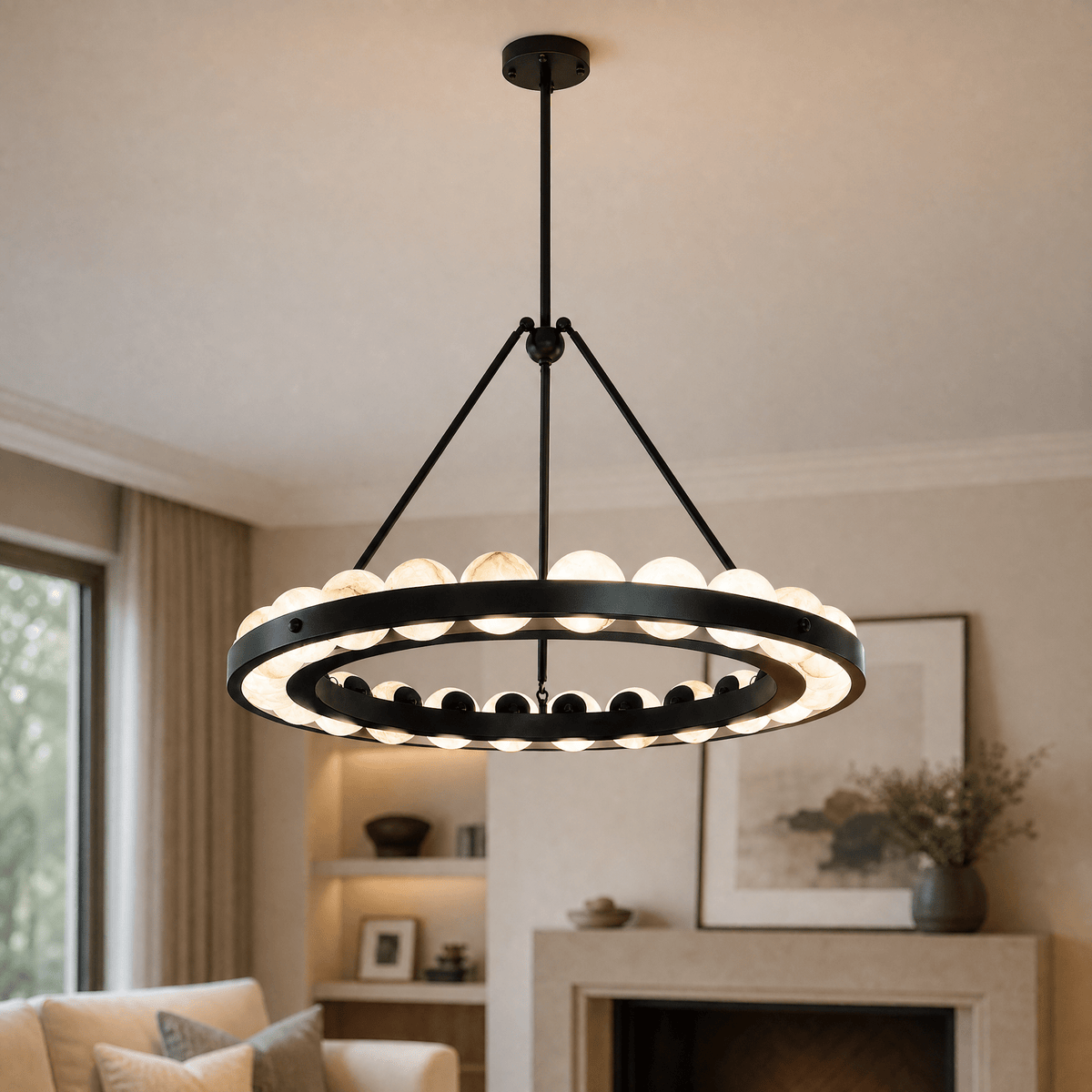 Orbita Modern Alabaster Round Chandelier - D900×H600Blushlighting