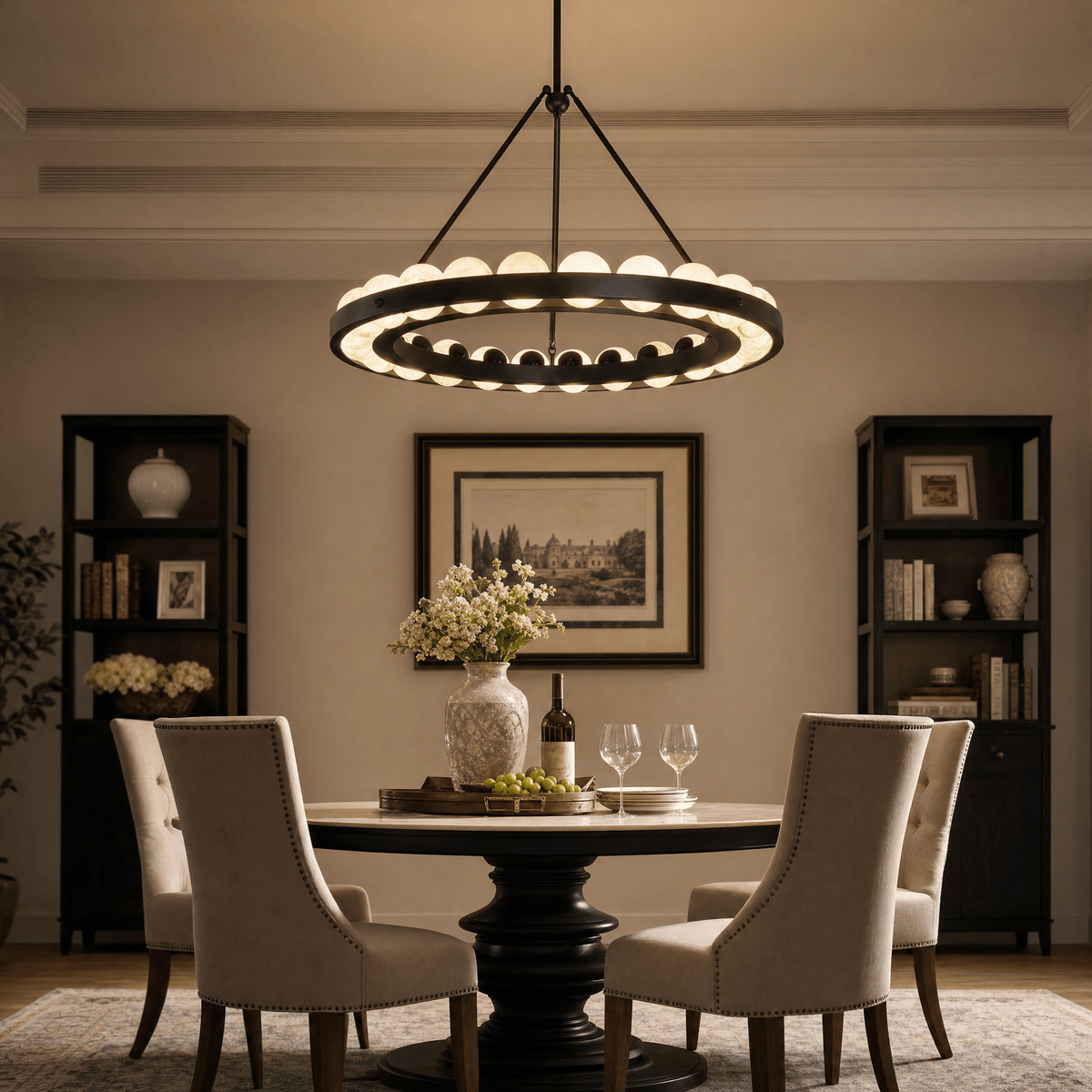 Orbita Modern Alabaster Round Chandelier - D900×H600Blushlighting