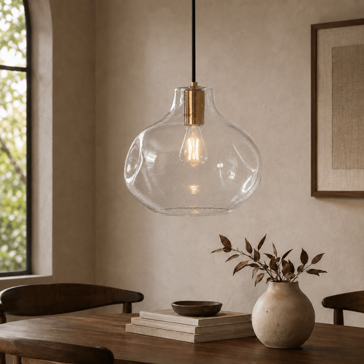 Organic 12" Pendant - CLEARbrassBlushlighting