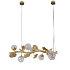 Organic Glass Bubble Brass Branch Chandelier with Leaves - Blushlighting