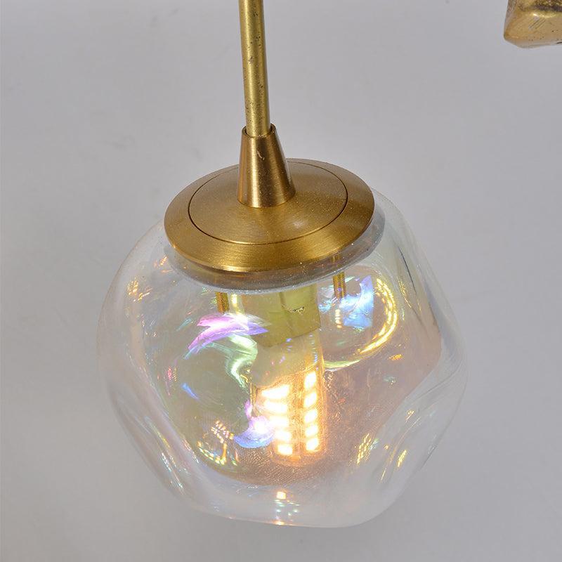 Organic Glass Bubble Brass Branch Chandelier with Leaves - Blushlighting