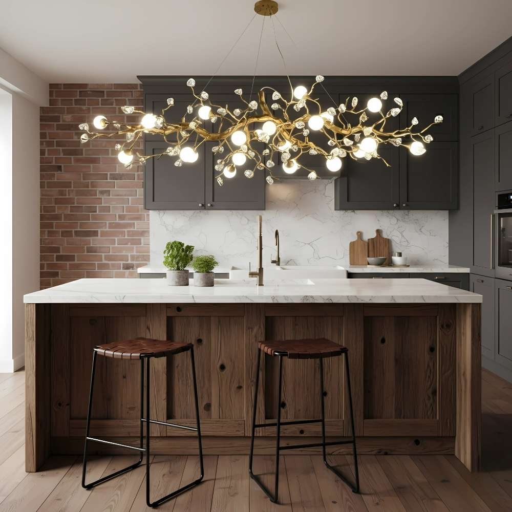 Modern Linear Brass Branches Chandelier