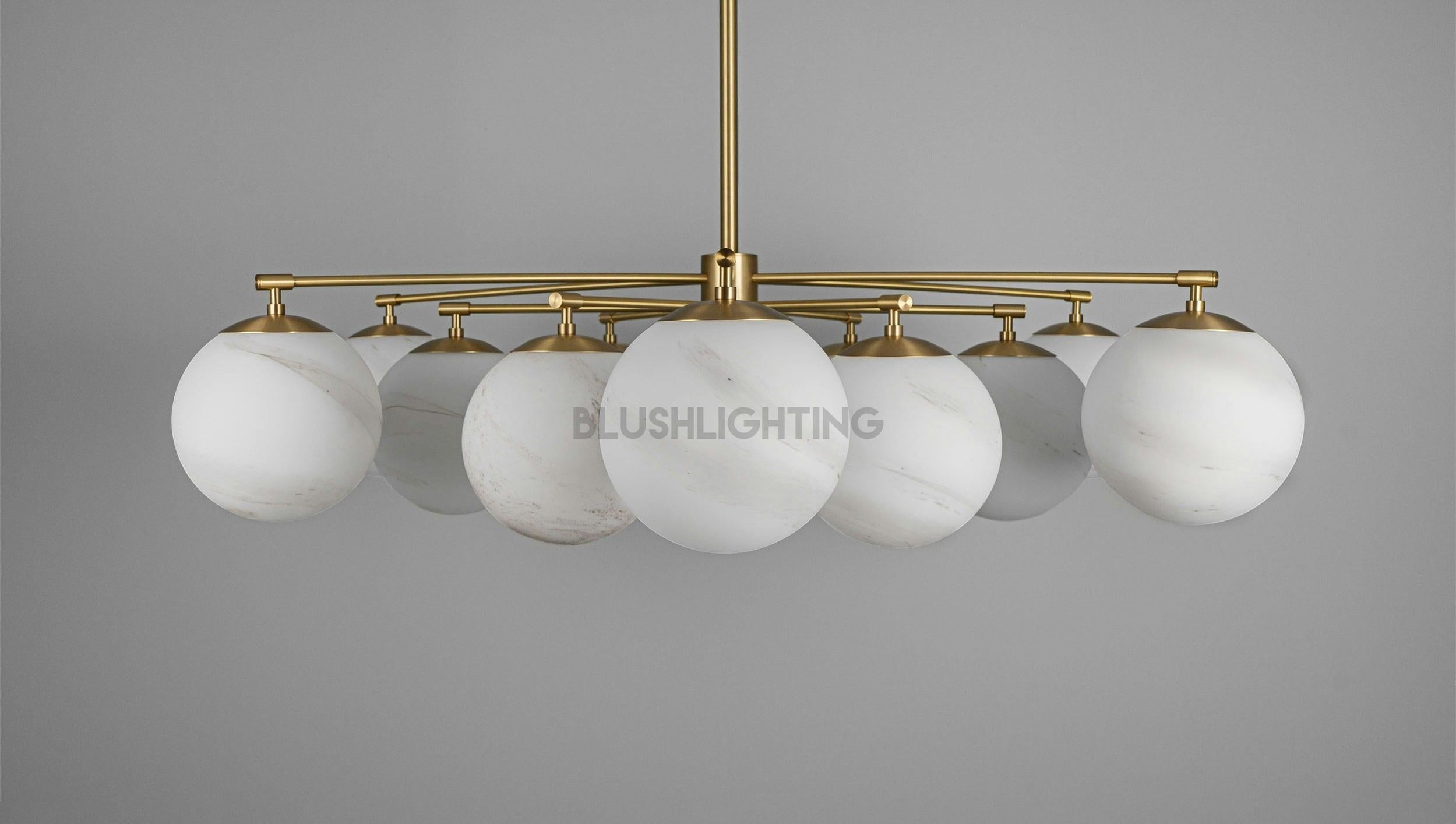 Orion Oval Flush Mount Base Chandelier Ø47.8″ - Lacquered burnished brassSoda Lime Marble Matte GlassBlushlighting