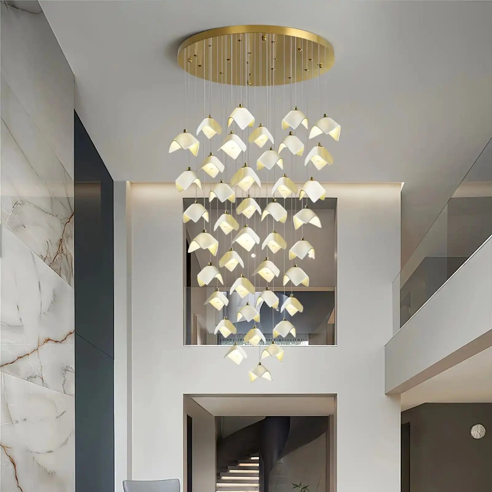 Orlani Bloom Cascade Stairs Chandelier - 7 - light A Size: ∅ 11.8″ x H 59.1″Blushlighting