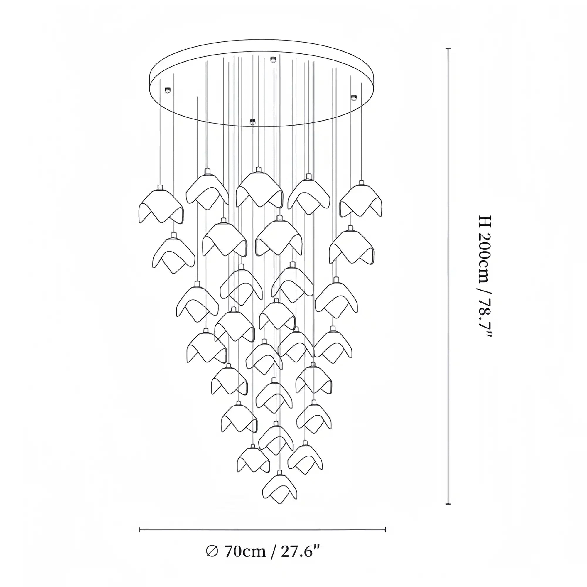 Orlani Bloom Cascade Stairs Chandelier - 64 - lights B Size: ∅ 39.4″ x H 157.4″Blushlighting