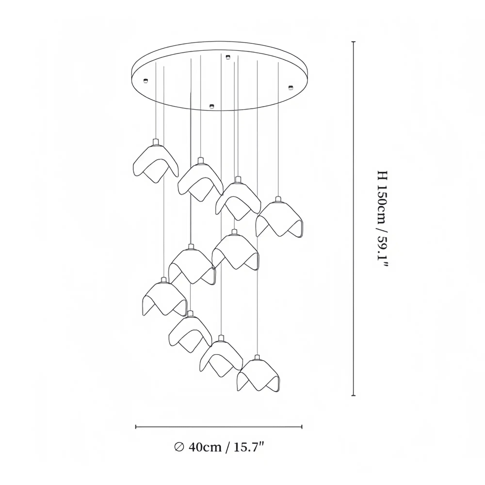 Orlani Bloom Cascade Stairs Chandelier - 64 - lights B Size: ∅ 39.4″ x H 157.4″Blushlighting