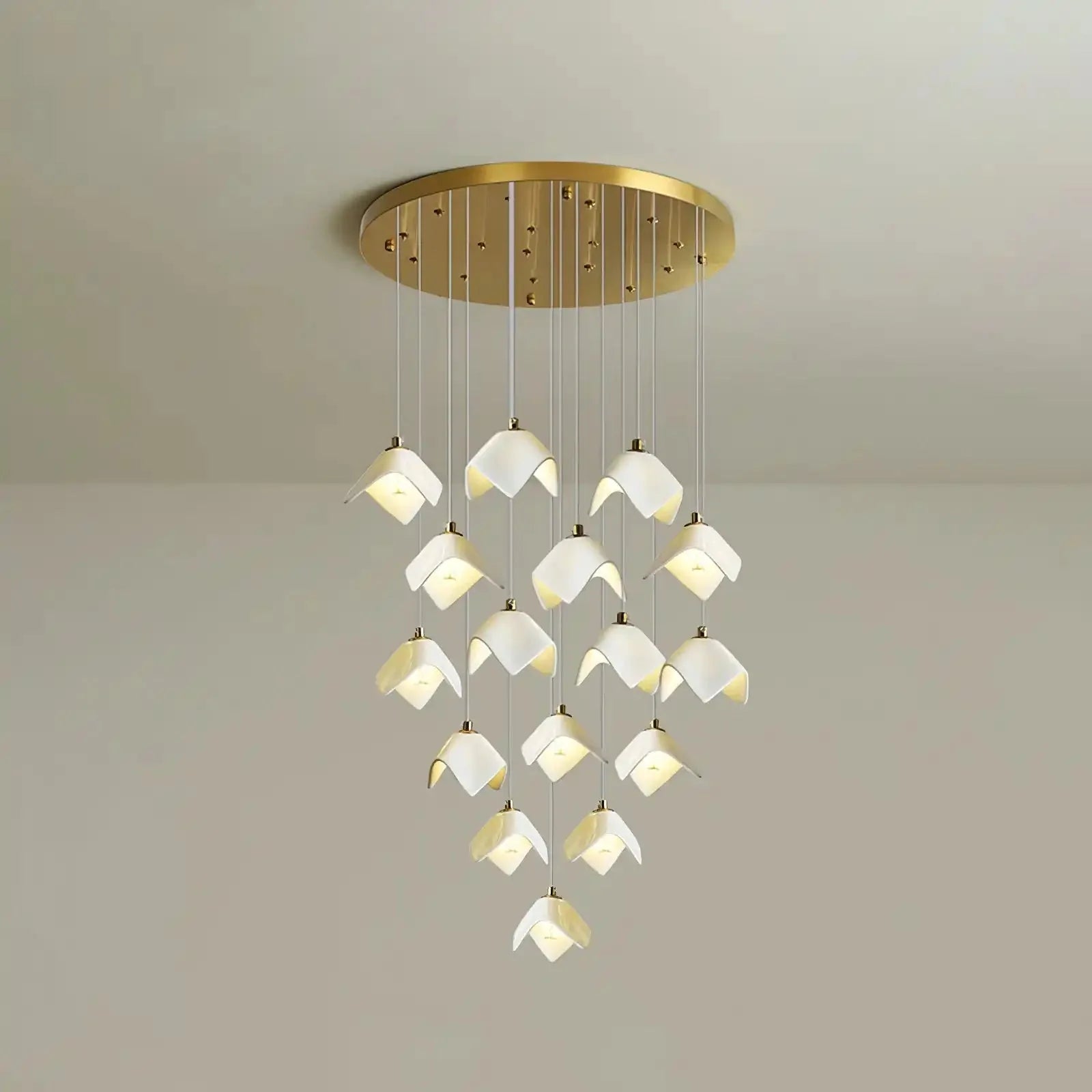 Orlani Bloom Cascade Stairs Chandelier - 64 - lights B Size: ∅ 39.4″ x H 157.4″Blushlighting