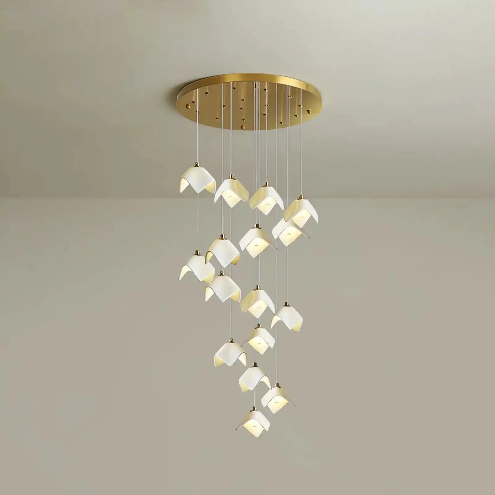 Orlani Bloom Cascade Stairs Chandelier - 16 - lights B Size: ∅ 19.7″ x H 98.4″Blushlighting