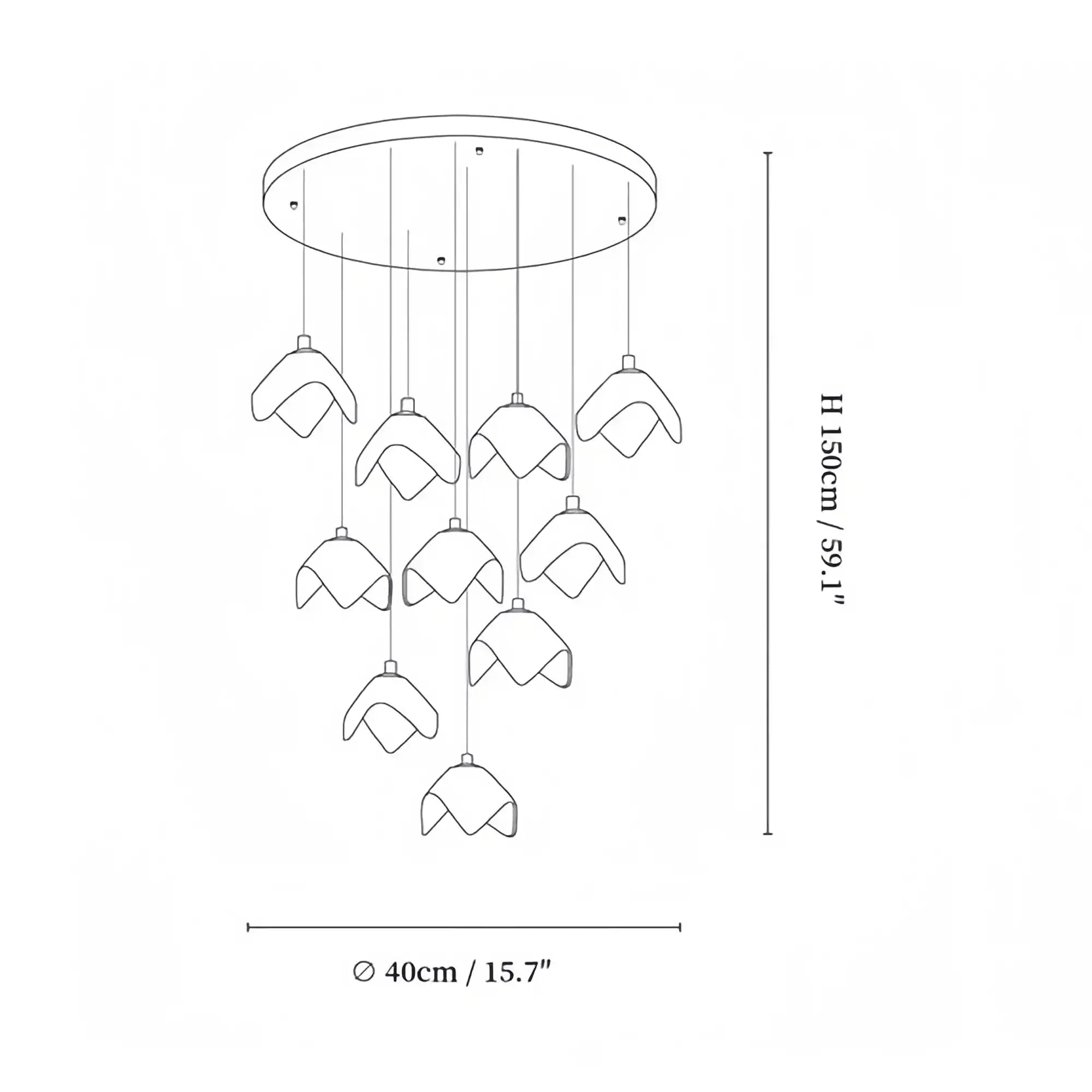 Orlani Bloom Cascade Stairs Chandelier - 64 - lights B Size: ∅ 39.4″ x H 157.4″Blushlighting