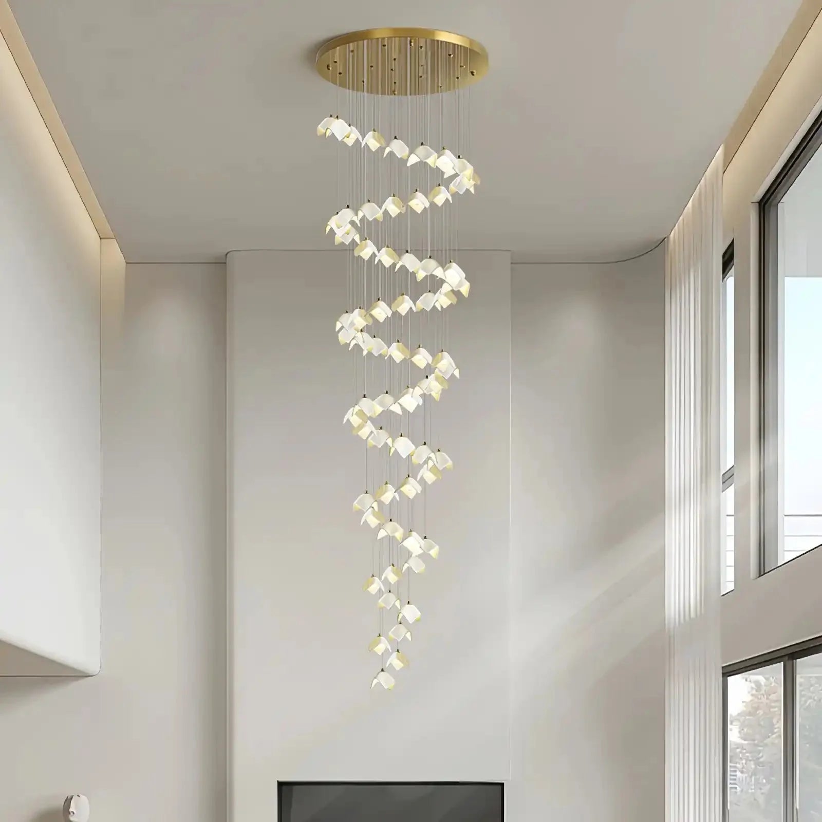 Orlani Bloom Cascade Stairs Chandelier - 64-lights B Size: ∅ 39.4″ x H 157.4″Blushlighting
