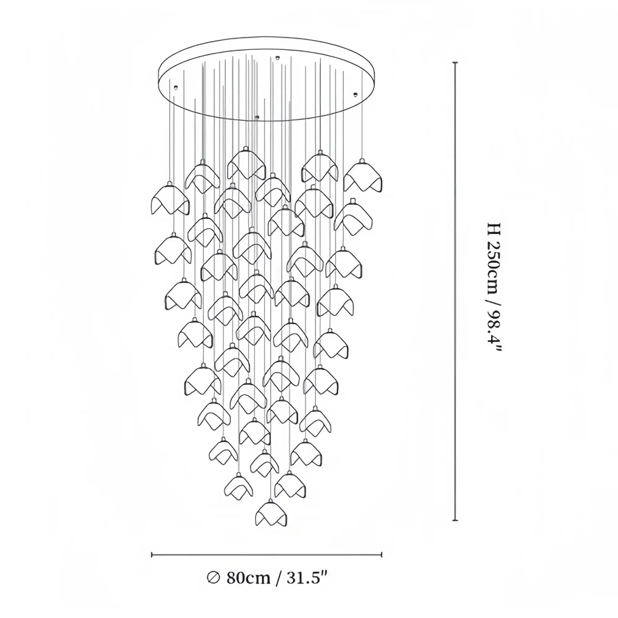 Orlani Bloom Cascade Stairs Chandelier - 64 - lights B Size: ∅ 39.4″ x H 157.4″Blushlighting