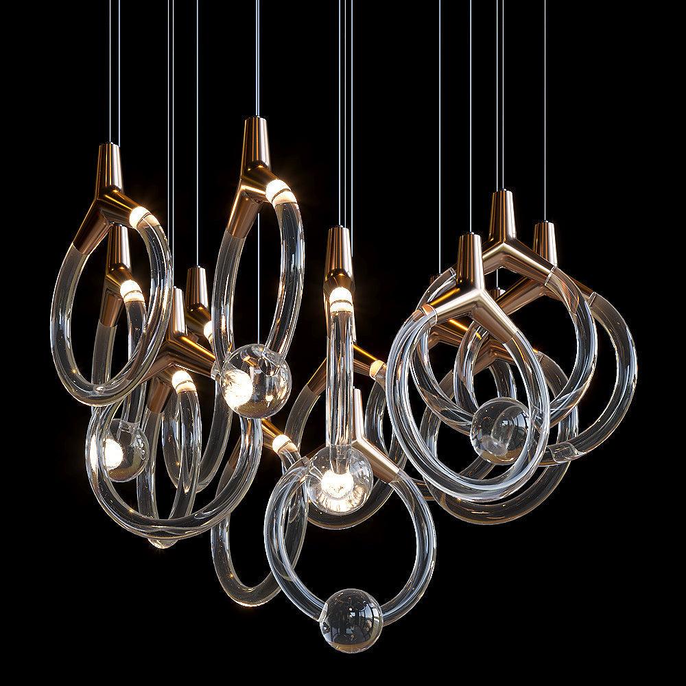 Orvella Crystal Orbit Scatter Chandelier - 30" D × 98" HBlushlighting