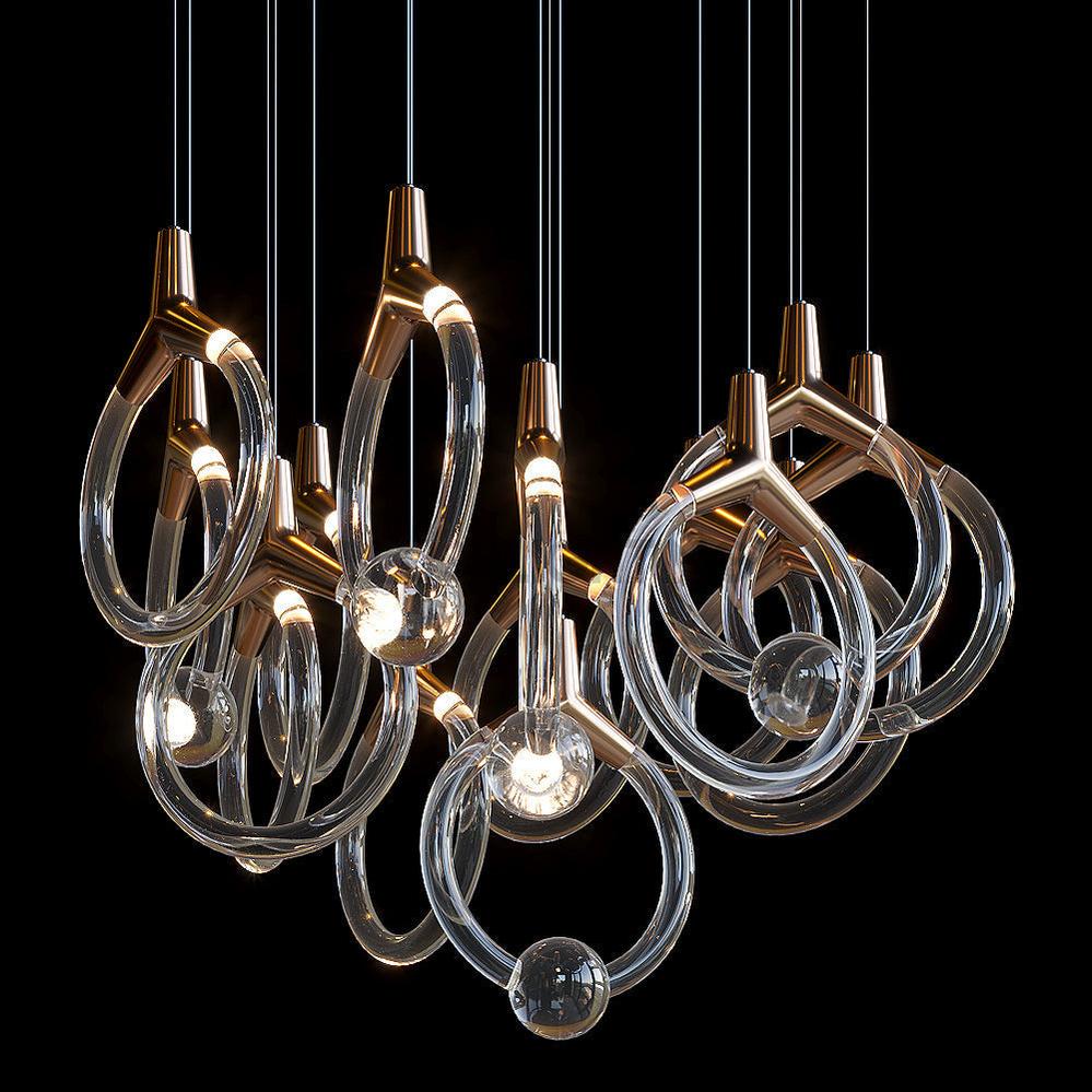 Orvella Crystal Orbit Scatter Chandelier - 30" D × 98" HBlushlighting