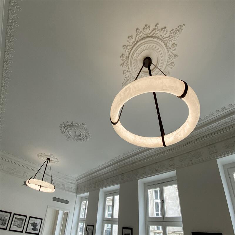 Oslo L1P Pendant Alabaster Chandelier, Halo Ring Chandelier With canopy Over Dining Table - 23.6" D Single RingBlushlighting
