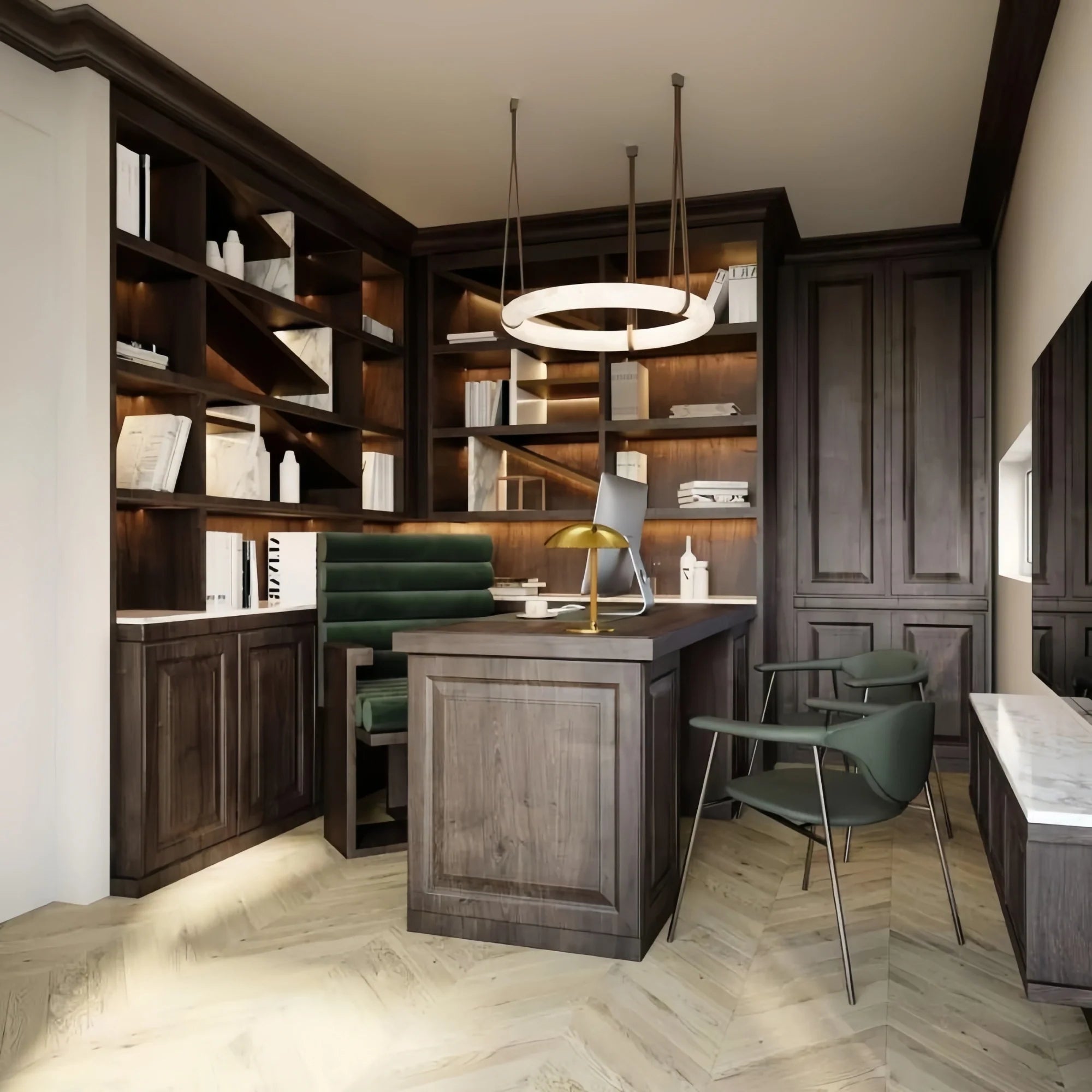 Oslo L1P Pendant Alabaster Chandelier, Halo Ring Chandelier With canopy Over Dining Table - 39.4" D Single RingBlushlighting