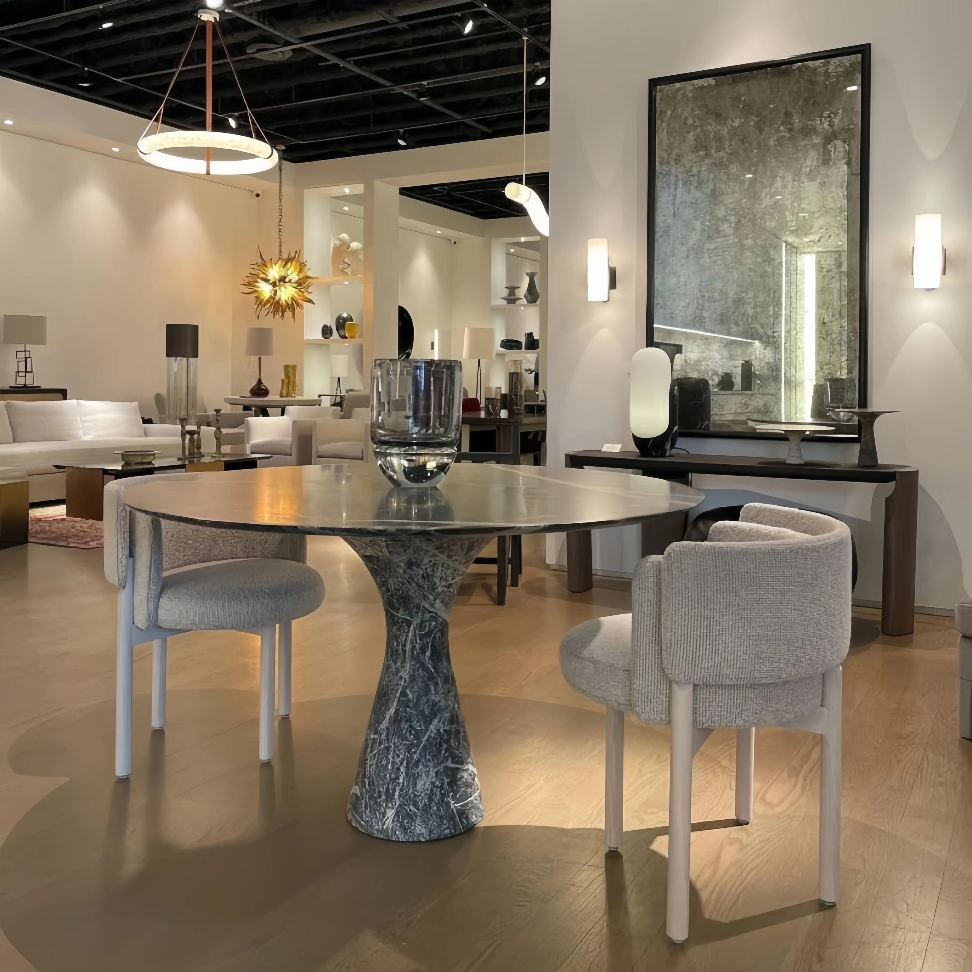 Oslo L1P Pendant Alabaster Chandelier, Halo Ring Chandelier With canopy Over Dining Table-Chandelier-Blushlighting