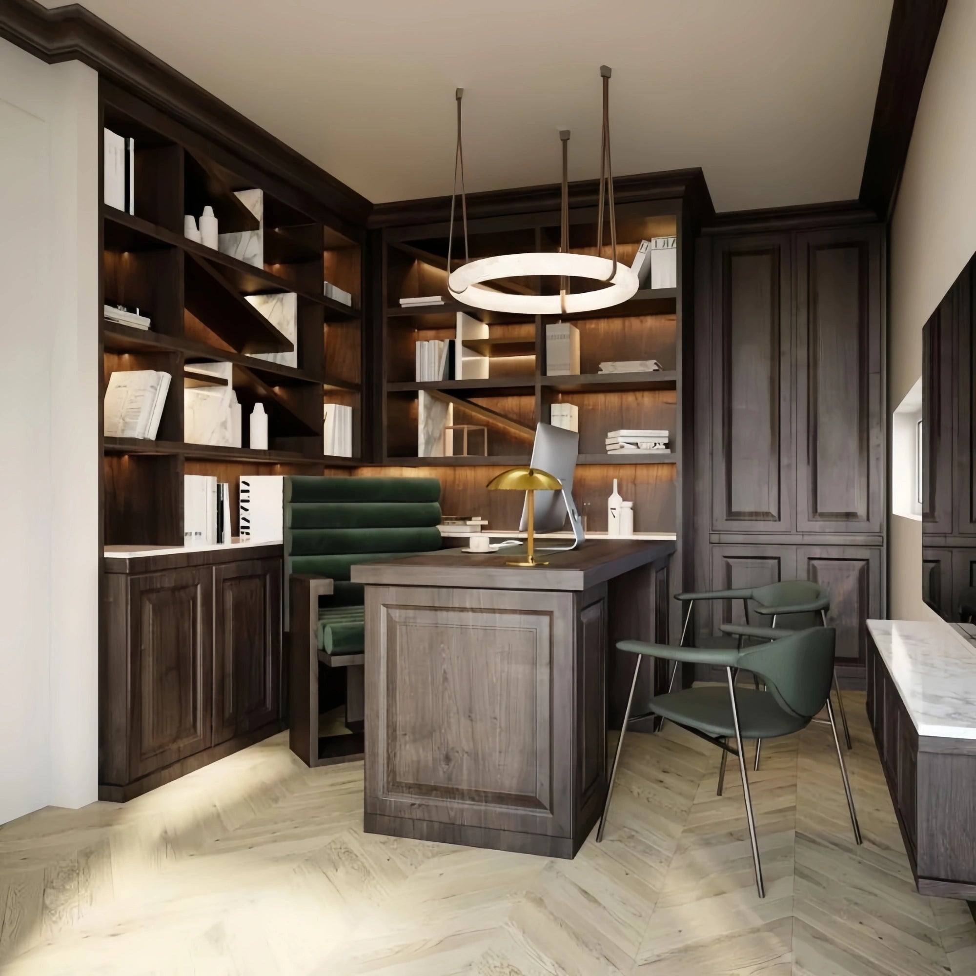 Oslo L1P Pendant Alabaster Chandelier, Halo Ring Chandelier With canopy Over Dining Table-Chandelier-Blushlighting