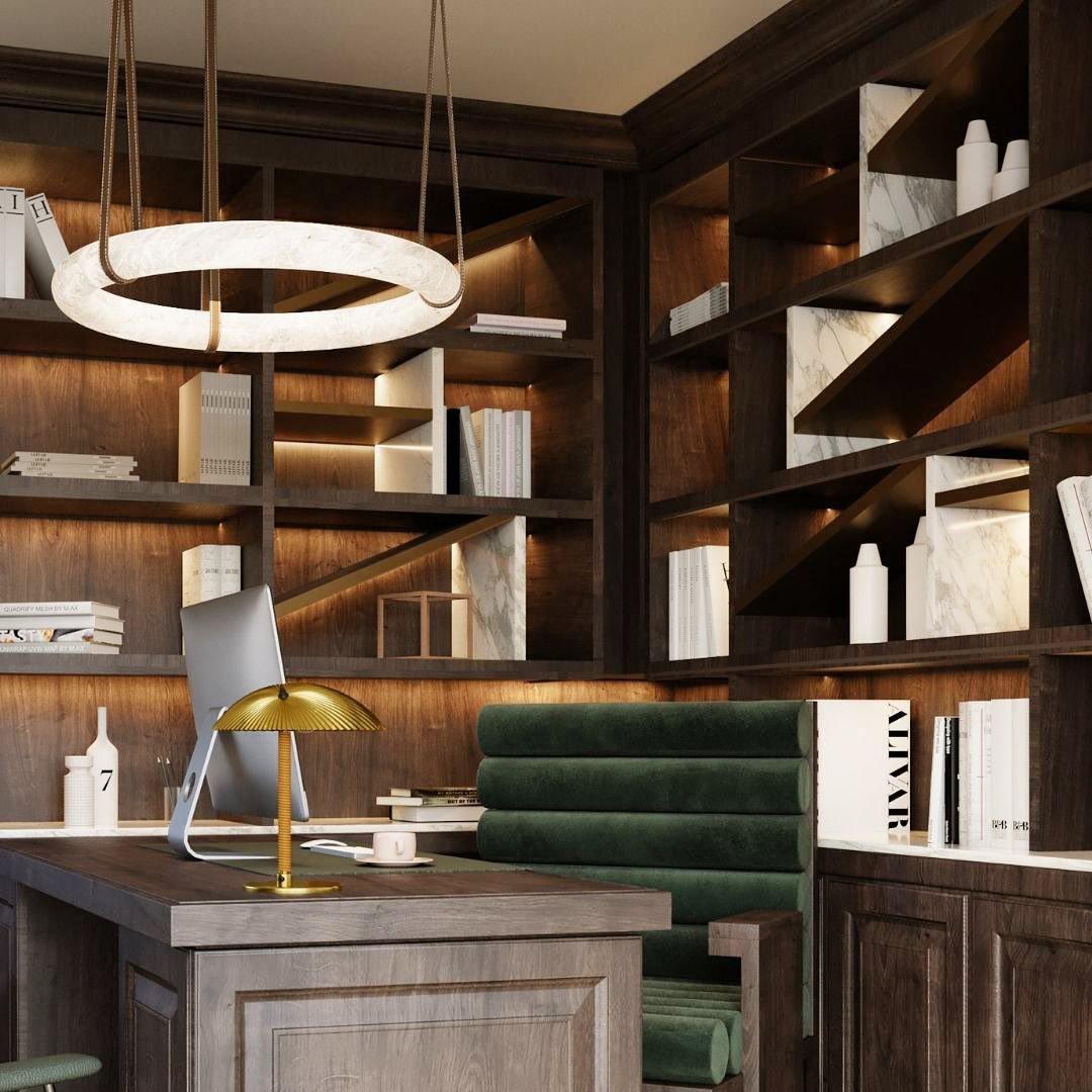 Oslo Pendant Alabaster Chandelier, Halo Ring Chandelier With Leather - 11.8" D Single RingBlushlighting