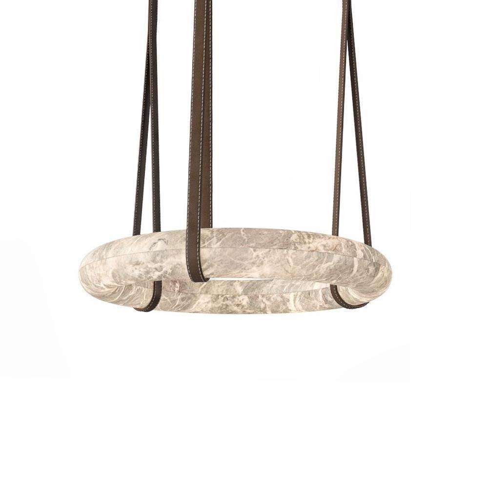 Oslo Pendant Alabaster Chandelier, Halo Ring Chandelier With Leather - 19.7" D Single RingBlushlighting