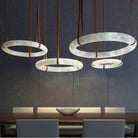 Oslo Pendant Alabaster Chandelier, Halo Ring Chandelier With Leather - 23.6" D Single RingBlushlighting