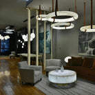 Oslo Pendant Alabaster Chandelier, Halo Ring Chandelier With Leather - 19.7" D Single RingBlushlighting