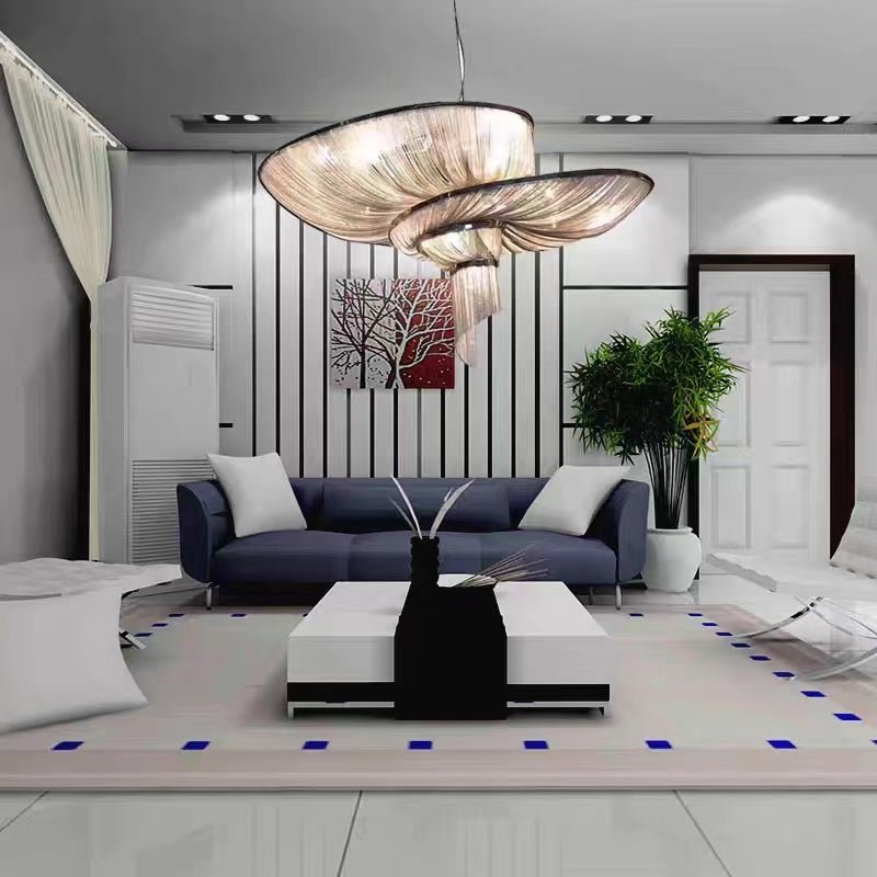 Oversized Art Fashion Spiral Tassel Aluminum Chain Chandelier for Living Room/Foyer - Black NickelD23.6"*H17.7"Warm LightBlushlighting