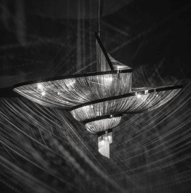 Oversized Art Fashion Spiral Tassel Aluminum Chain Chandelier for Living Room/Foyer - Black NickelD23.6"*H17.7"Warm LightBlushlighting