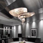 Oversized Art Fashion Spiral Tassel Aluminum Chain Chandelier for Living Room/Foyer - Black NickelD23.6"*H17.7"Warm LightBlushlighting