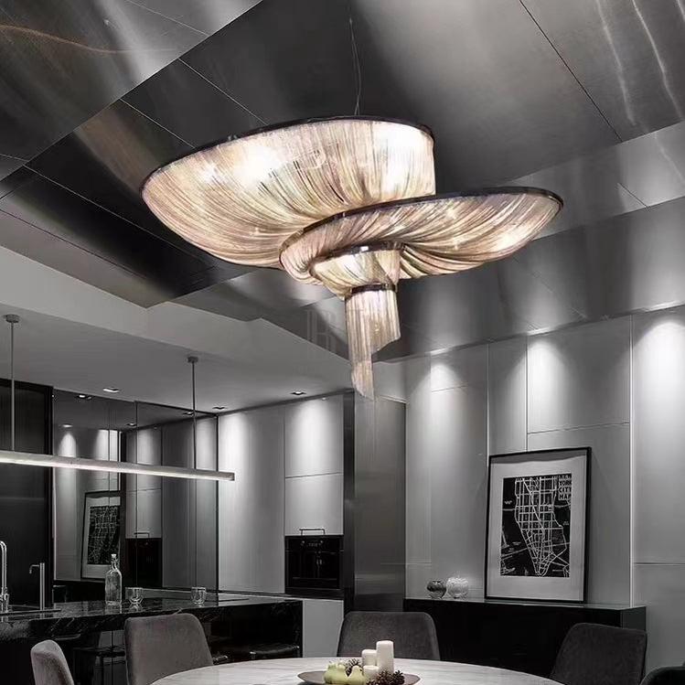 Oversized Art Fashion Spiral Tassel Aluminum Chain Chandelier for Living Room/Foyer - Black NickelD23.6"*H17.7"Warm LightBlushlighting