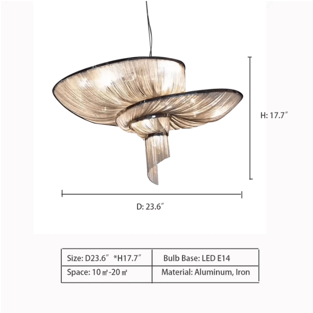 Oversized Art Fashion Spiral Tassel Aluminum Chain Chandelier for Living Room/Foyer - Black NickelD23.6"*H17.7"Warm LightBlushlighting