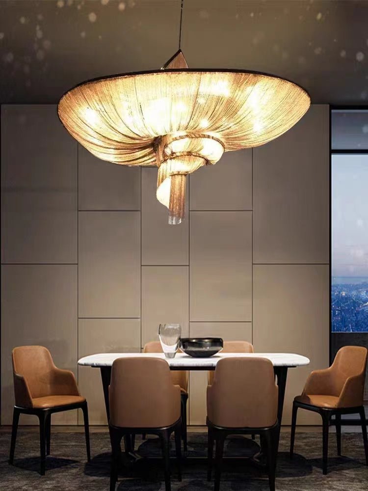Oversized Art Fashion Spiral Tassel Aluminum Chain Chandelier for Living Room/Foyer - Black NickelD23.6"*H17.7"Warm LightBlushlighting