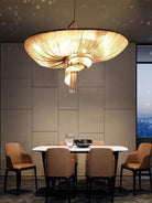 Oversized Art Fashion Spiral Tassel Aluminum Chain Chandelier for Living Room/Foyer - Black NickelD23.6"*H17.7"Warm LightBlushlighting