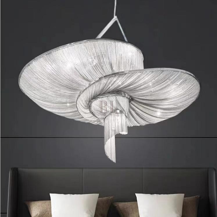 Oversized Art Fashion Spiral Tassel Aluminum Chain Chandelier for Living Room/Foyer - Black NickelD23.6"*H17.7"Warm LightBlushlighting