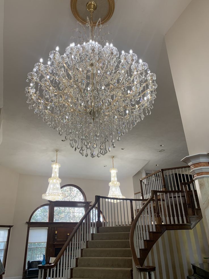 Oversized European Chrome Classic Candle Branch Crystal Chandelier for 2 - Story/Duplex Buildings - D39.4"*H47.3"Warm LightBlushlighting