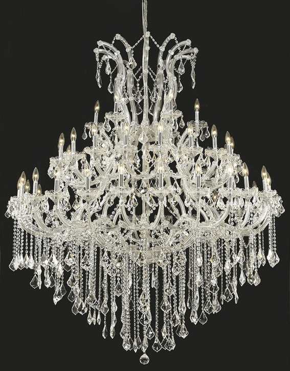 Oversized European Chrome Classic Candle Branch Crystal Chandelier for 2 - Story/Duplex Buildings - D39.4"*H47.3"Warm LightBlushlighting
