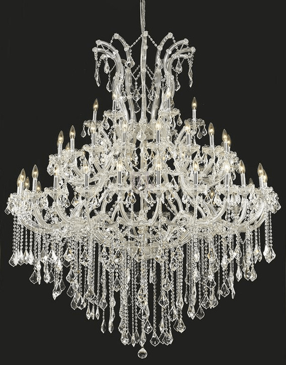 Oversized European Chrome Classic Candle Branch Crystal Chandelier for 2 - Story/Duplex Buildings - D39.4"*H47.3"Warm LightBlushlighting