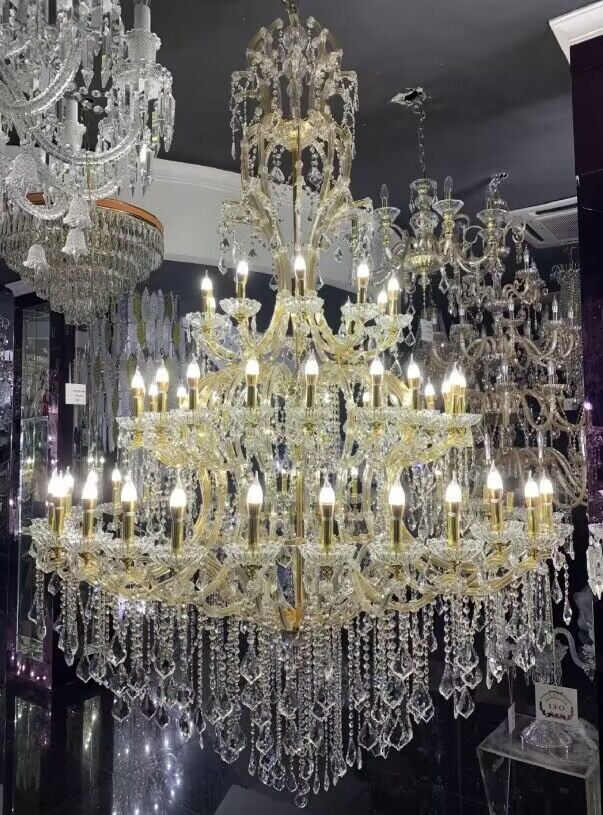 Oversized Luxury Traditional Gold/Chrome Candle Branch Crystal Chandelier for 2 - story/Duplex Buildings - D59.1"*H92.3"ChromeWarm LightBlushlighting